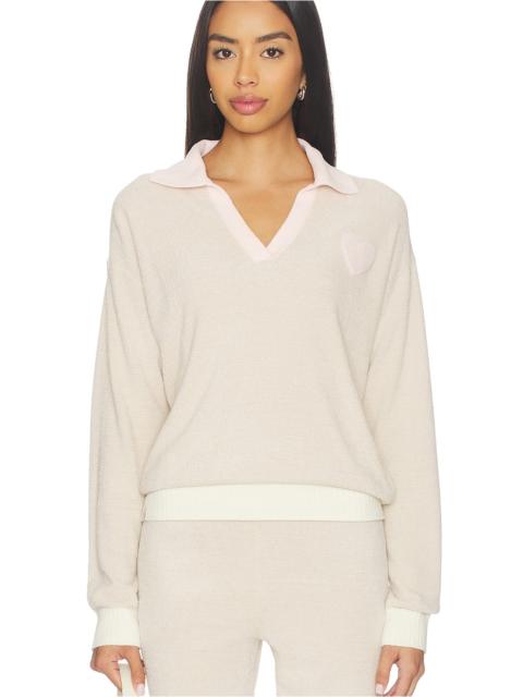 Barefoot Dreams Cozy Chic Ultra Lite Color Block Heart Collared Pullover