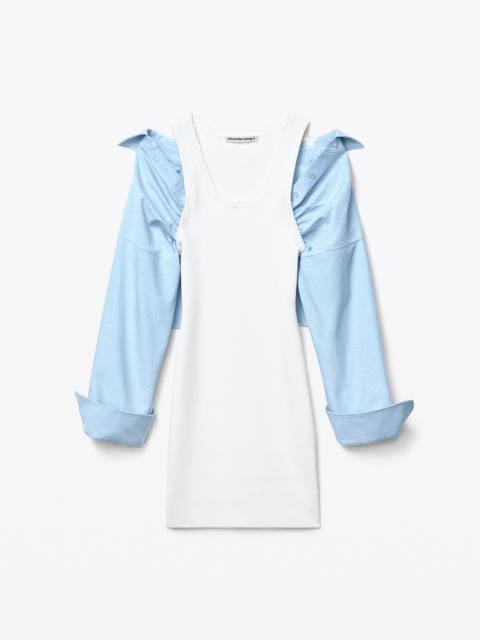Alexander Wang HYBRID DRESS IN COTTON RIB AND OXFORD