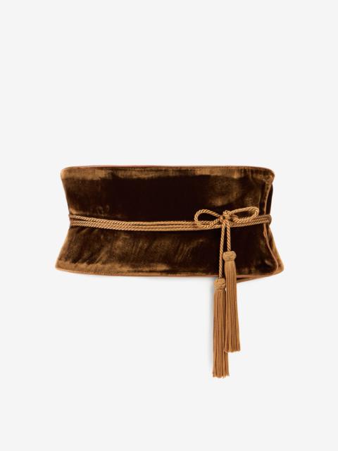Roberto Cavalli Chocolate corset belt in velvet with tassels