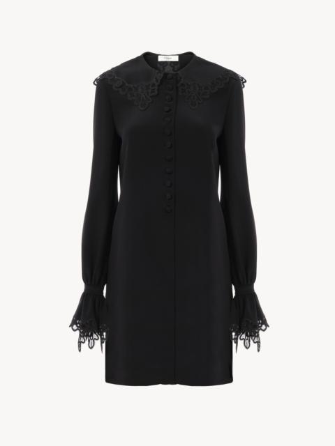 Chloé LONG-SLEEVE MINI DRESS IN CRÊPE DE CHINE & LACE