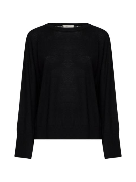 Blumarine Black wool knit sweater with pleated tulle back