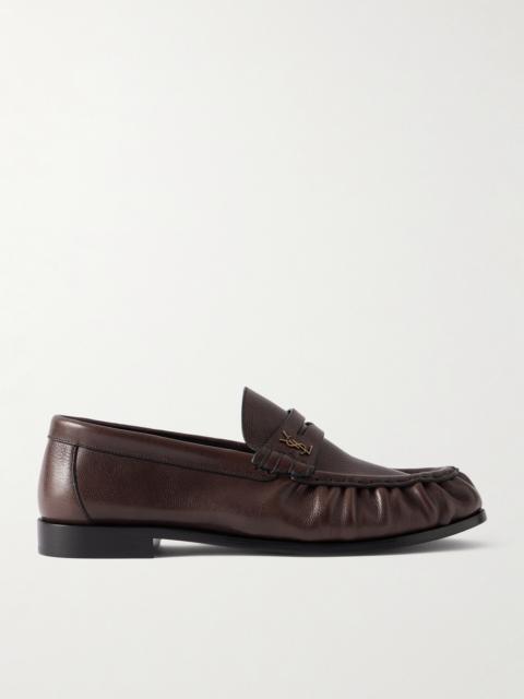 SAINT LAURENT Le Loafer Logo-embellished Textured-leather Loafers