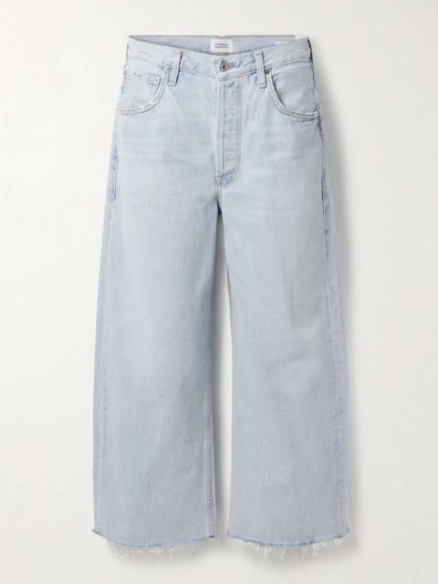 Ayla cropped frayed high-rise wide-leg jeans Light denim