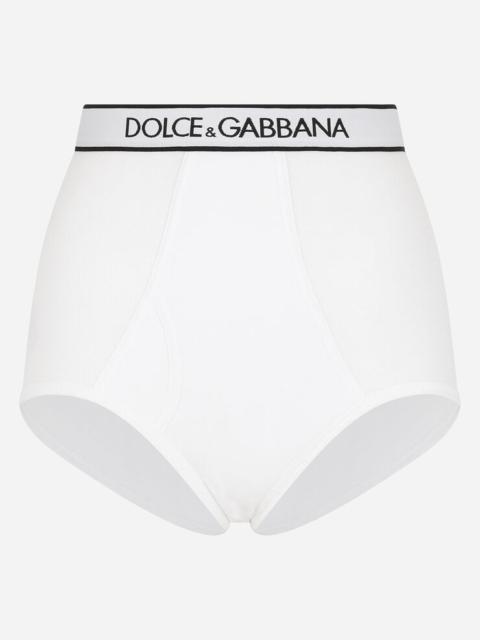 Dolce & Gabbana Fine-rib jersey high-waisted panties with branded elastic