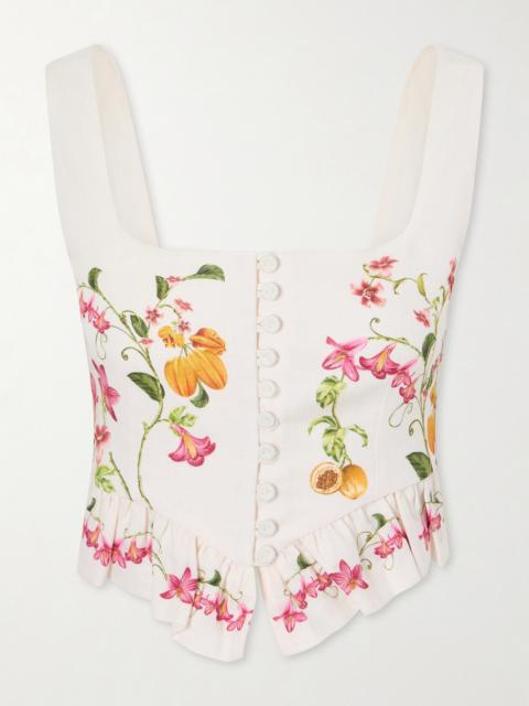 Agua by Agua Bendita Eslabón Cropped Ruffled Floral-print Linen Top