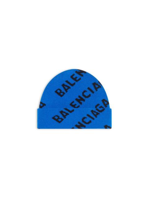 BALENCIAGA Allover Logo Beanie  in Blue