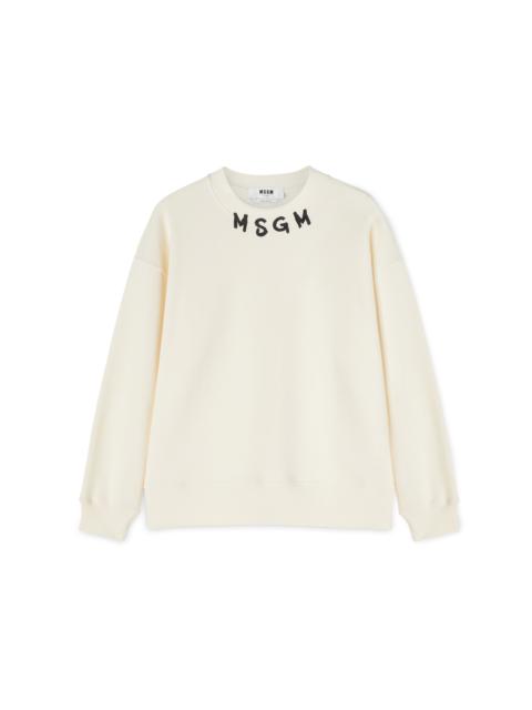 Cotton crewneck sweater wth MSGM brushstroke logo positioned at the neck