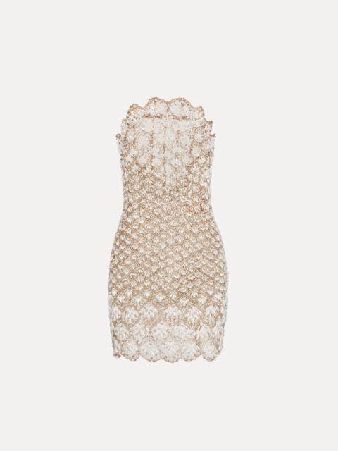 Oscar de la Renta PEARL EMBROIDERED SCALLOP DRESS