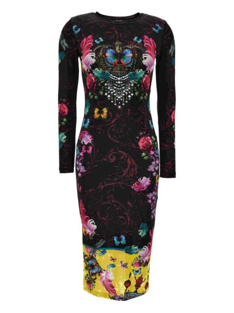VERSACE JEANS COUTURE floral-butterfly print midi dress