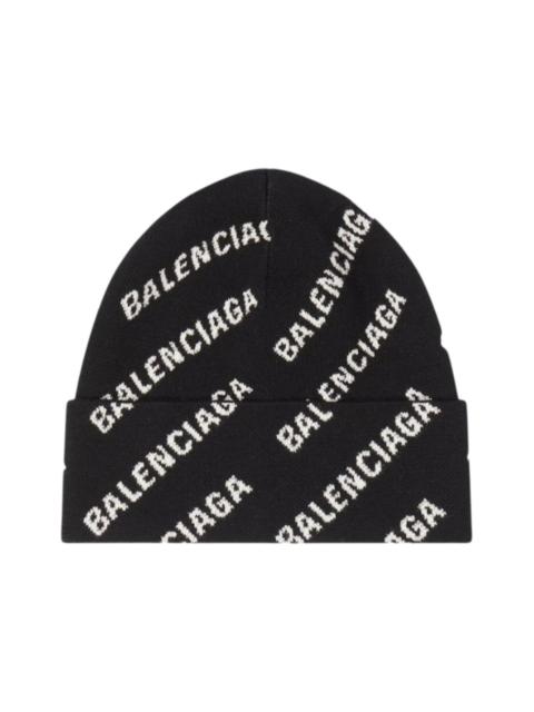 BALENCIAGA Balenciaga Mini Allover Logo Beanie Black/White