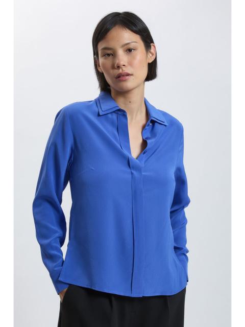 KAREN MILLEN Petite Silk Double Collar Long Sleeve Shirt