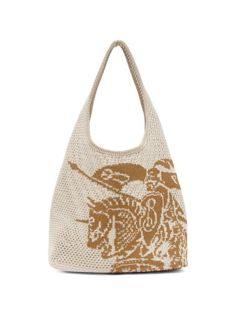 Burberry White & Tan Large EKD Crochet Tote
