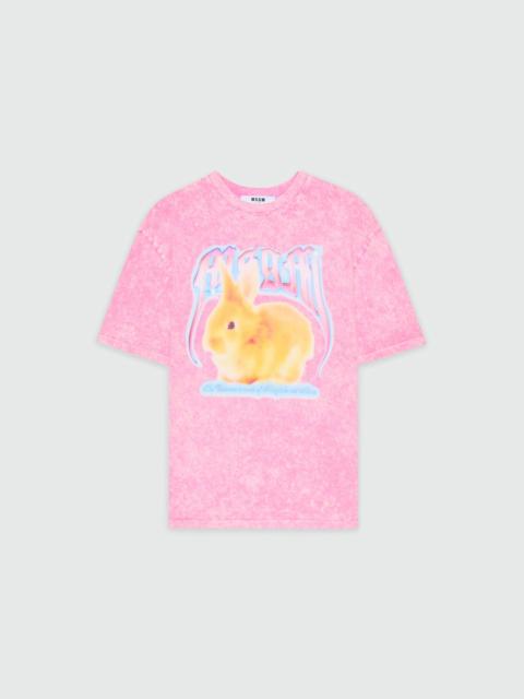 MSGM Pink faded cotton T-shirt with "MSGM Concert Bunny" print