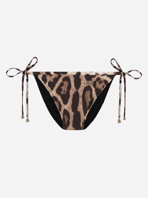 Leopard-print string bikini bottoms