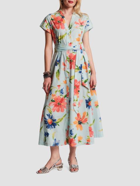 FRANCES VALENTINE Women's Eve Floral Tie-Waist Midi-Shirtdress - Light Blue Multi