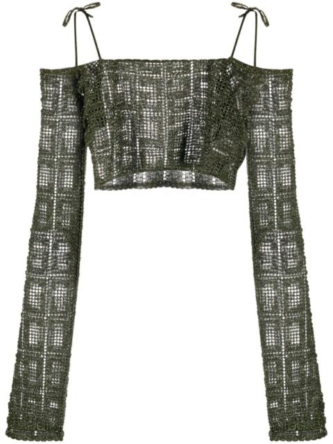 GCDS off-shoulder macramé crop top