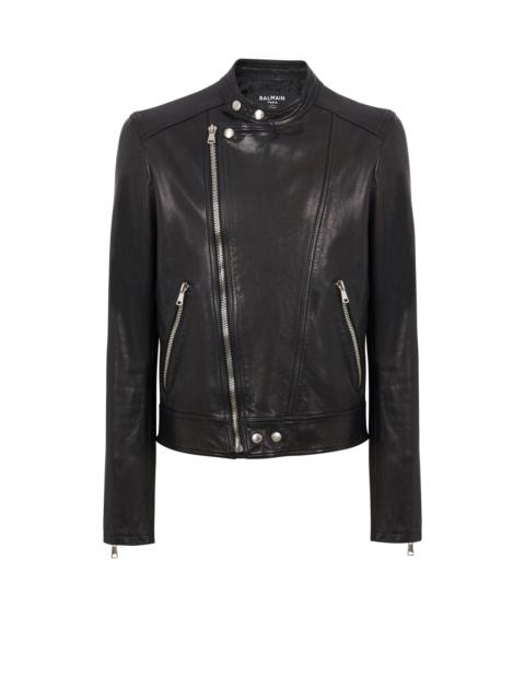 Zipped leather biker jacket