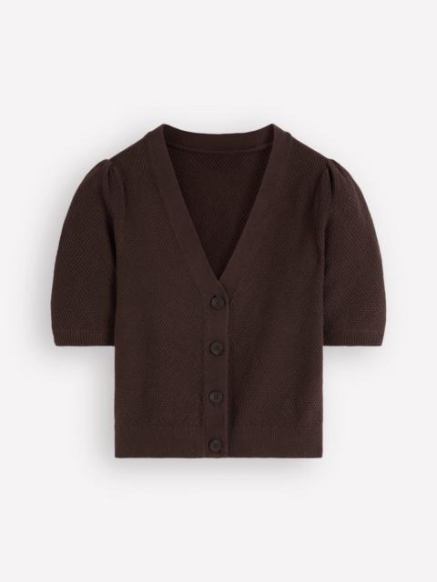 BODEN Hayley Cotton V-neck Cardigan-Espresso