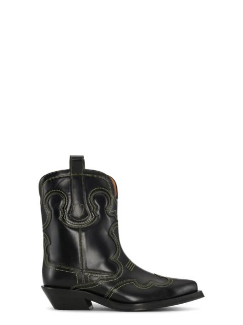 GANNI BLACK/YELLOW LOW SHAFT EMBROIDERED WESTERN BOOTS