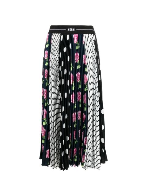 MSGM mix-print pleated long skirt