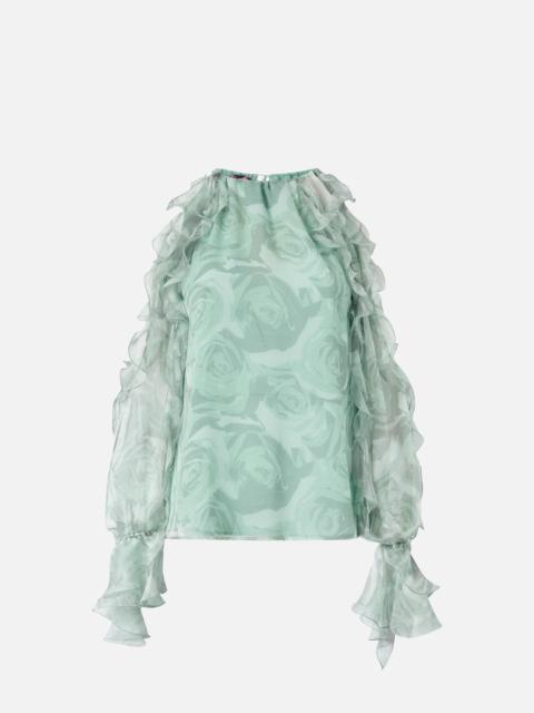 SILK BLOUSE WITH ROSE PRINT AND OPEN SHOULDERS