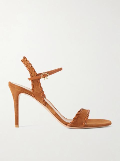 Gianvito Rossi 85 Whipstitched Leather-trimmed Suede Sandals