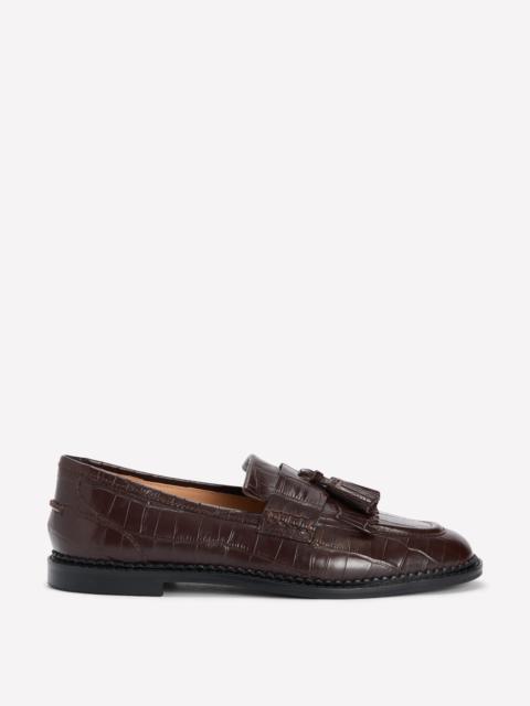 BODEN Nya Ghillie Flat Loafers-Chocolate Croc Embossed
