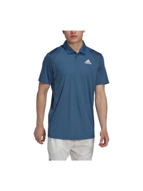 Men's adidas Solid Color Logo Printing Short Sleeve Blue Polo Shirt HN3911