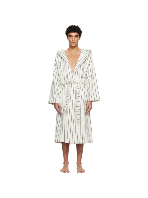 TEKLA White & Green Terry Hooded Bathrobe