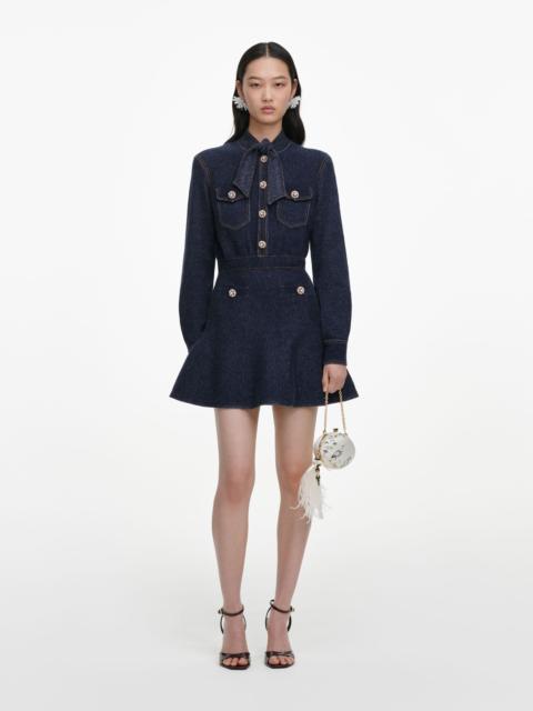 self-portrait Navy Textured Knit Mini Dress