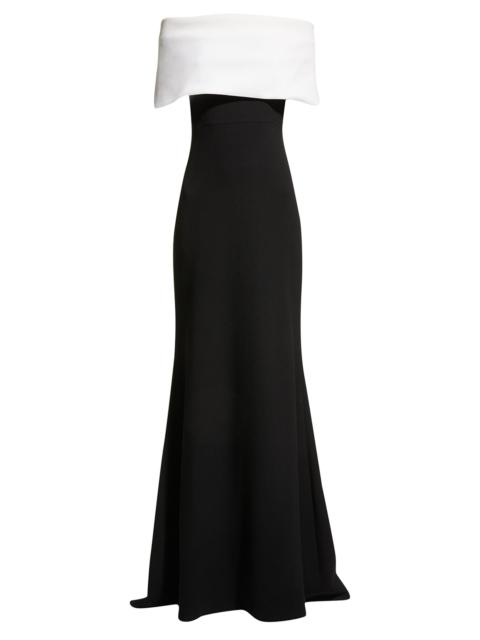 LELA ROSE Women's Off-the-Shoulder Two-Tone Gown - Black White