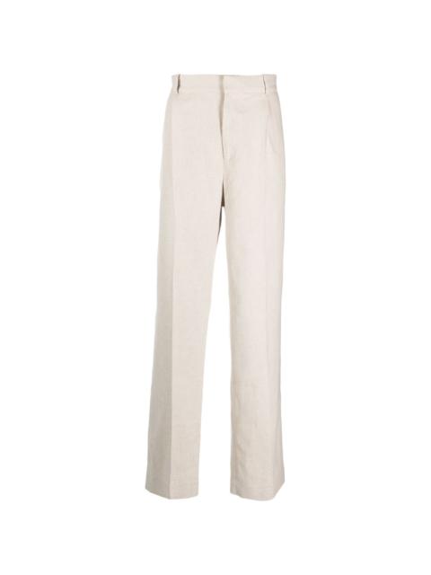 straight-leg cotton-linen blend trousers