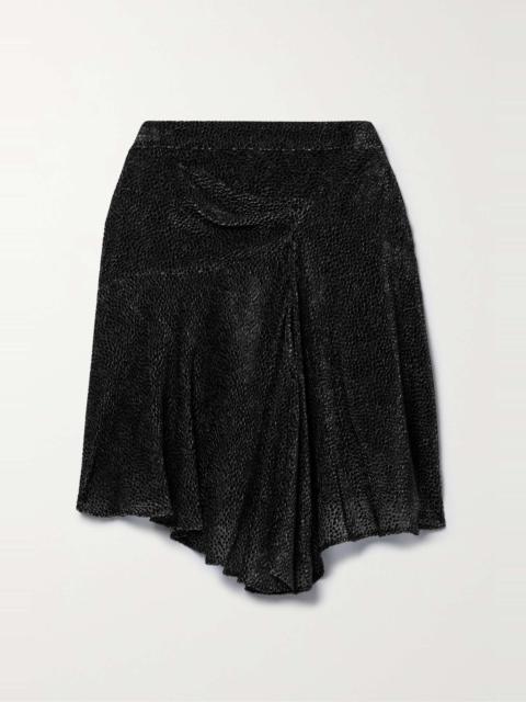 Selena asymmetric draped flocked chiffon mini skirt