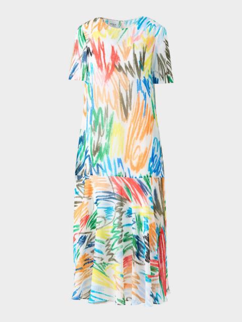 AKRIS Scribble-Print Dropped-Waist Maxi Dress