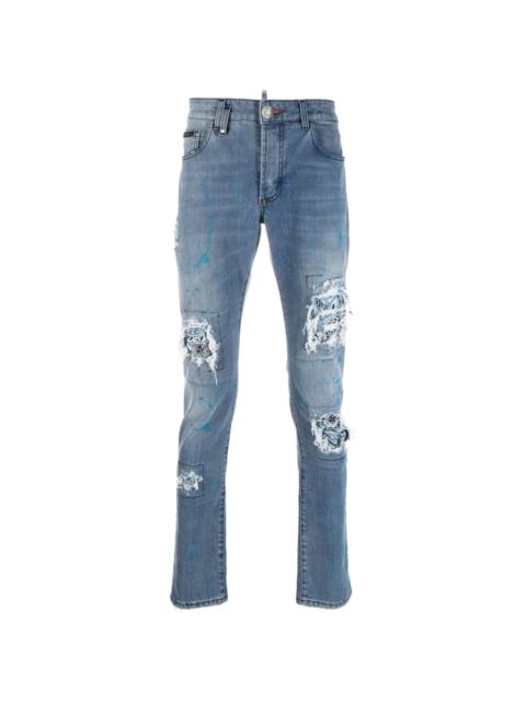 ripped-detail slim-cut jeans