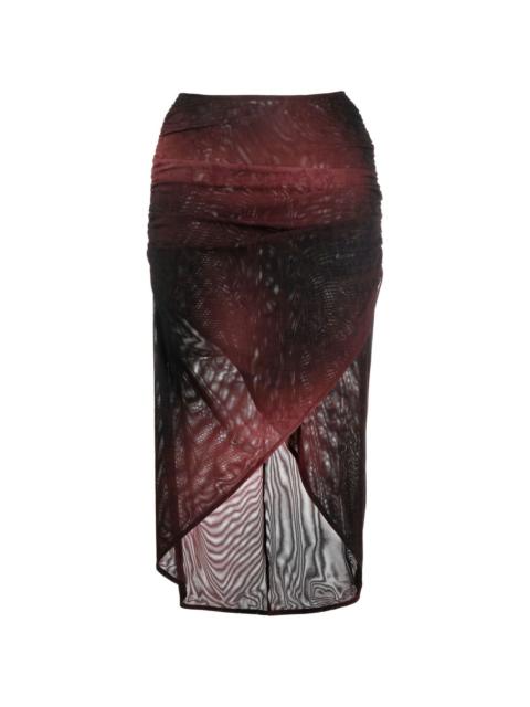 gradient-print semi-sheer midi skirt