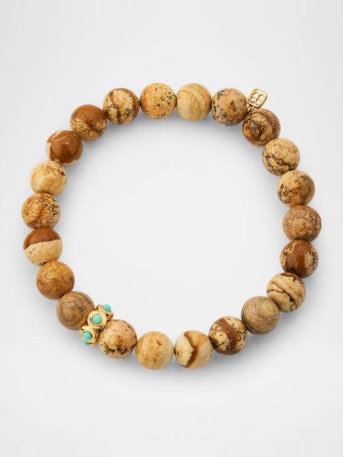 SYDNEY EVAN Picture Jasper Bead Bracelet with Fluted Turquoise Rondelle