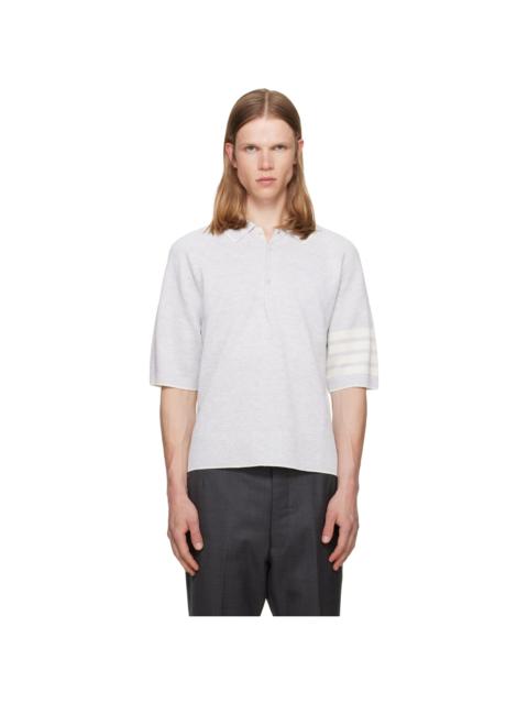 Thom Browne Gray Linen Cotton 4-Bar Relaxed Fit Polo