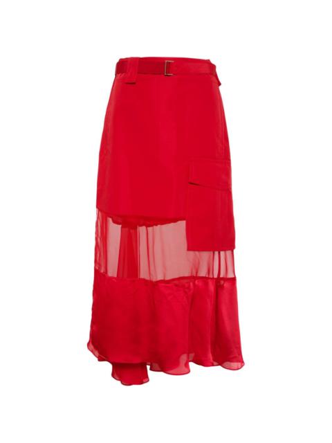 sheer-panelled asymmetric skirt