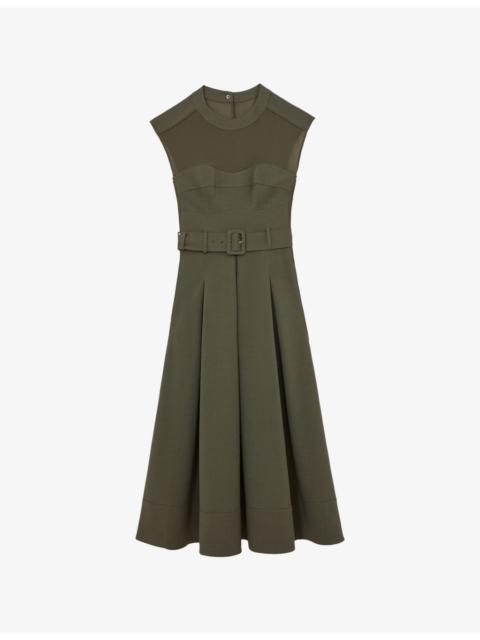 REISS Ava Belted-Waist Stretch-Woven Midi Dress