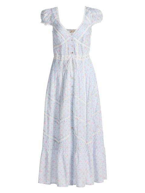 LoveShackFancy Women's Aurela Floral Cotton Tiered Maxi Dress - Chapparal Blue