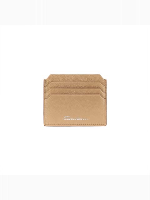 Santoni Beige tumbled leather credit card holder