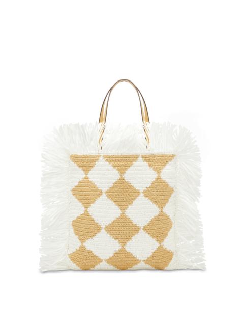 CHECKED RAFFIA CROCHET FLAT TOTE