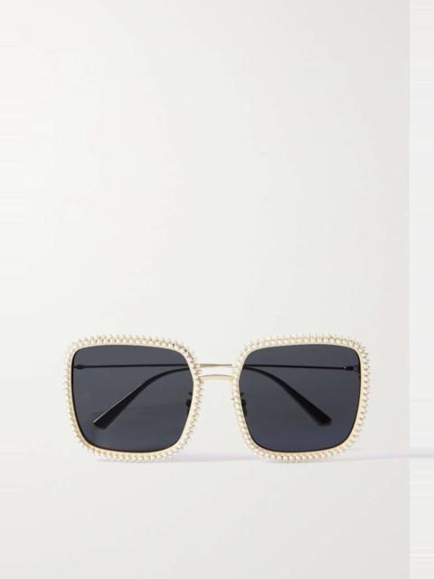 Dior MissDior S2U embellished oversized square-frame gold-tone sunglasses