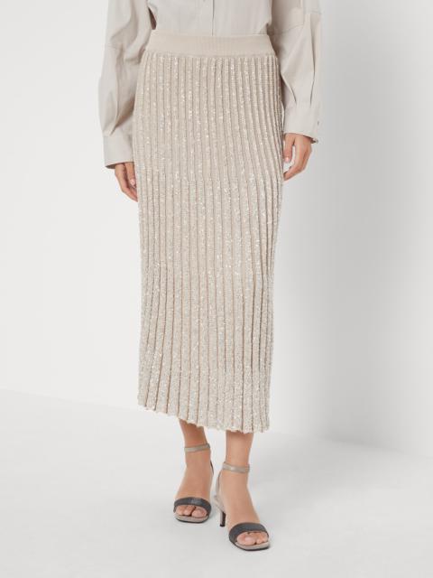 Cotton dazzling rib knit midi skirt