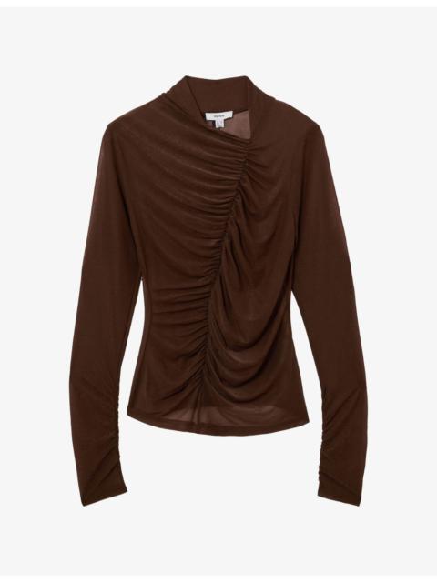 REISS Robyn Ruched Long-Sleeve Woven Top
