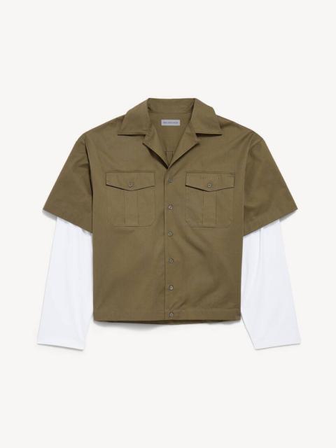 BALENCIAGA Men's Short Sleeves Hybrid Bowling Shirt in Khaki