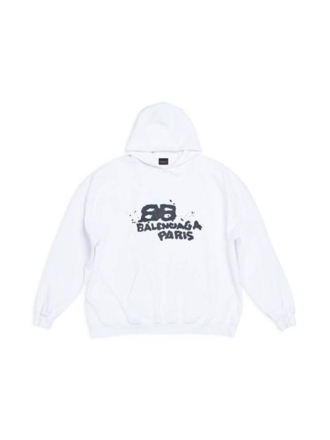 BALENCIAGA Hand Drawn Bb Icon Hoodie Large Fit in White