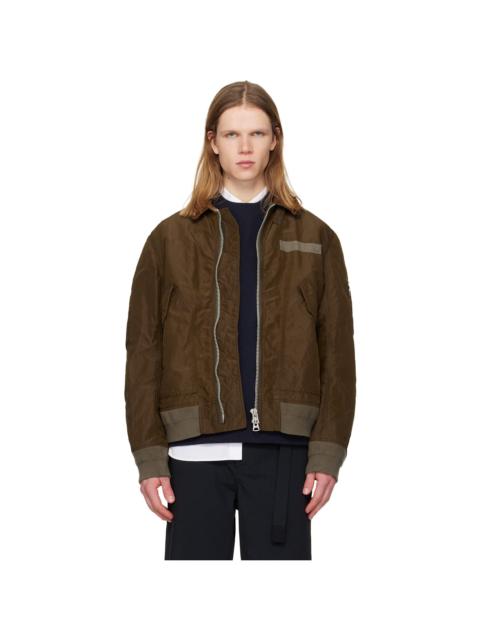 sacai Brown Treated Nylon Twill Bomber Jacket
