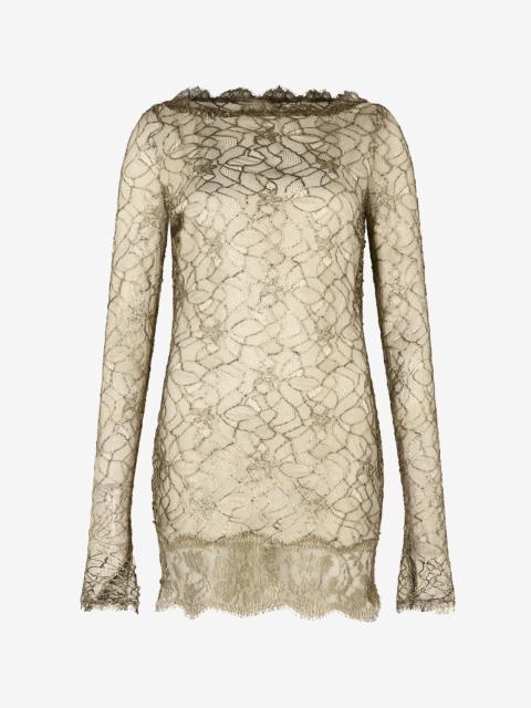 Roberto Cavalli Black and Gold See-Through Mini Dress with Embroidery